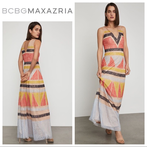 BCBGMaxAzria Colorblocked Lace Maxi Dress - Picture 1 of 10